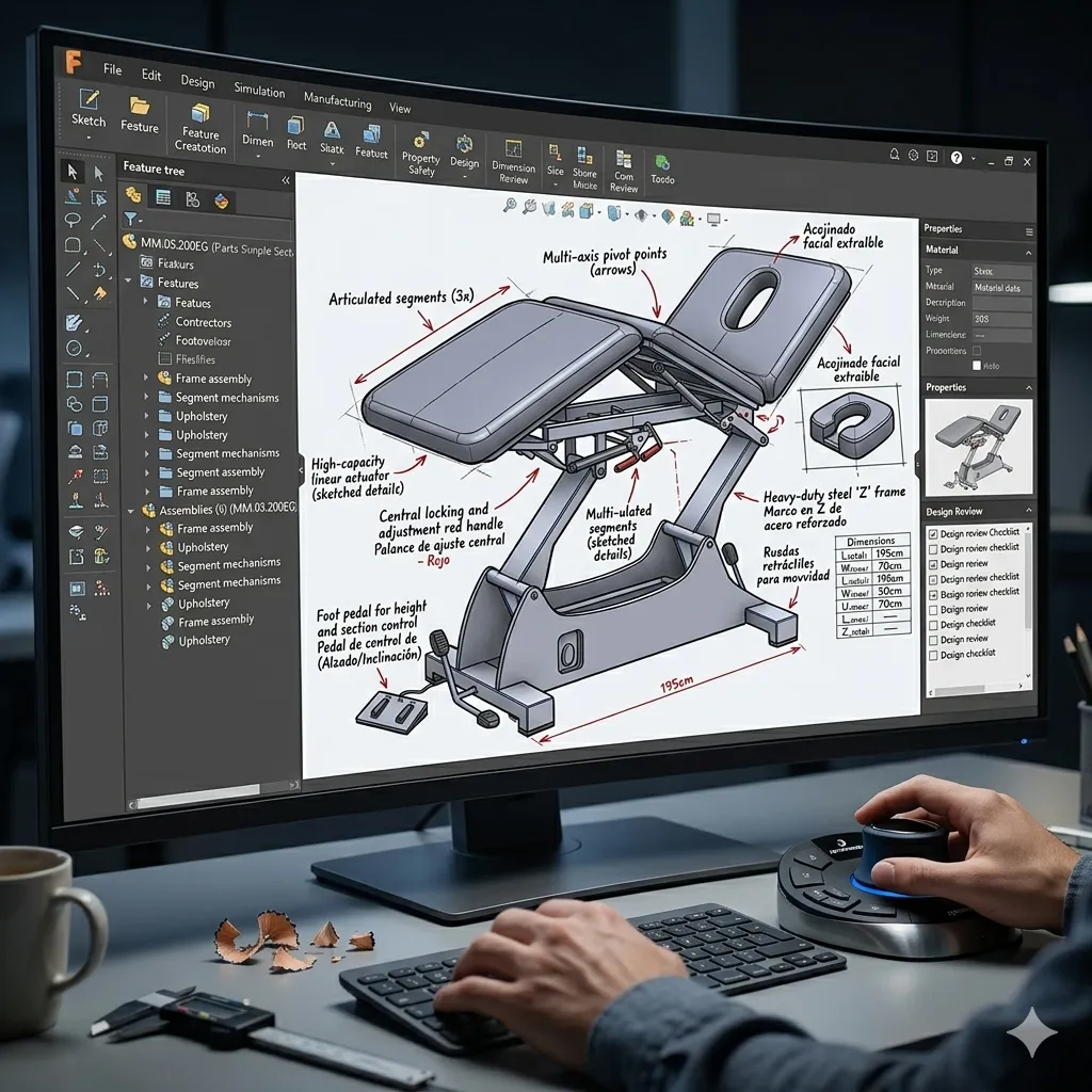 Diseño CAD de camilla de exploración ORLA