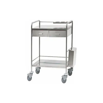 Carro con dos entrepaños, cajones, soporte de botes y cubo