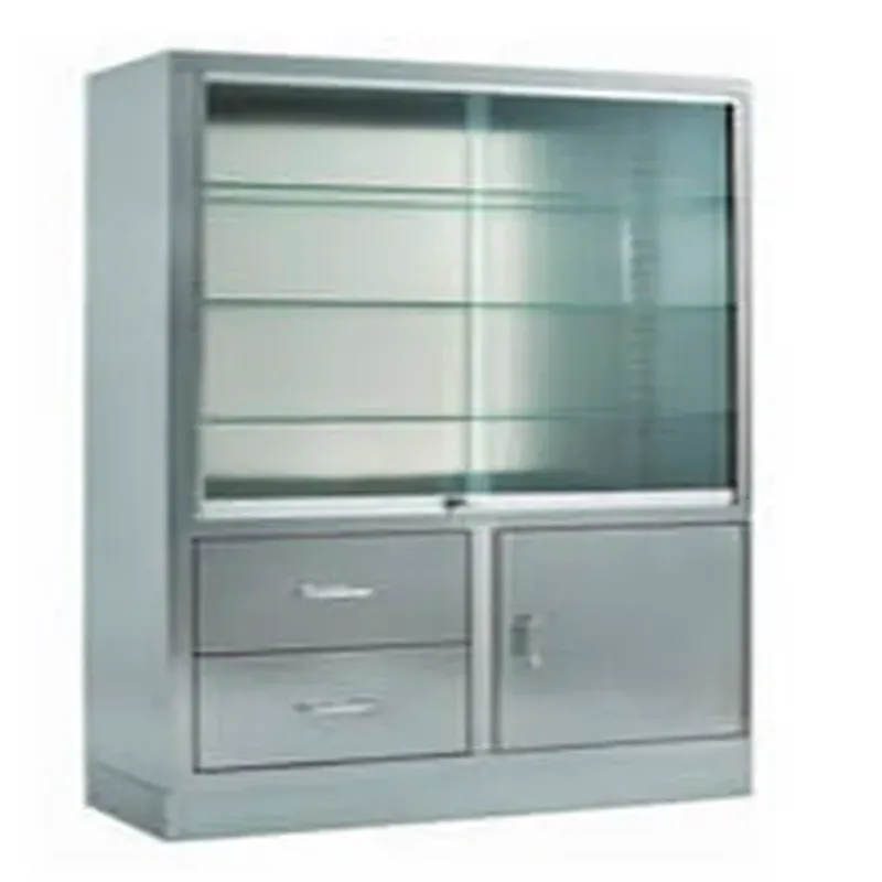 Vitrina con dos puertas correderas, armario y cajones inferiores