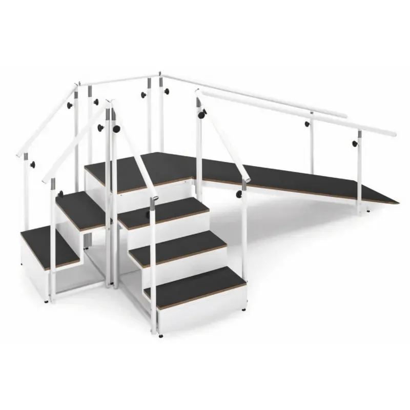 Paralelas sobre rampa, plataforma de descanso y escaleras de dos escalones